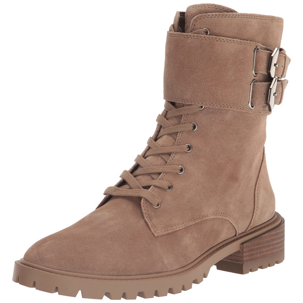 Vince Camuto Taupe Suede Lace-Up Buckle Combat Boot